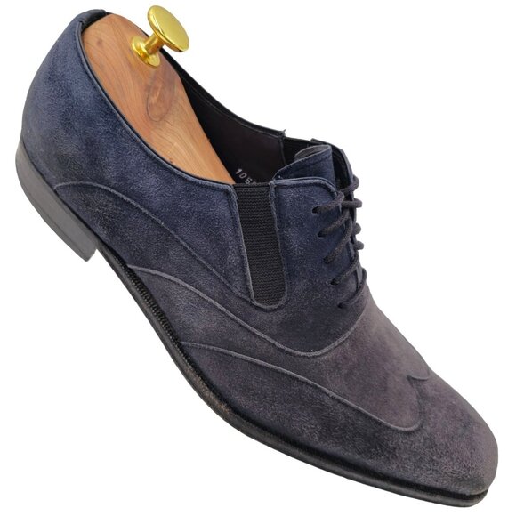 Mezlan Other - Mezlan Hoffman Men's 8.5M Blue Suede Leather Wingtip Oxfords Dress Shoes Spain